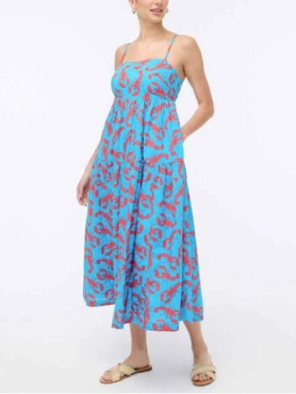 J Crew Factory, lobster Blue & Red Spaghetti-Strap Sundress Sz 6